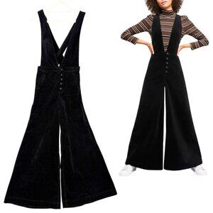 We The Free Black Corduroy Overalls Deep Plunge V-Neckline Flare Leg Size 31